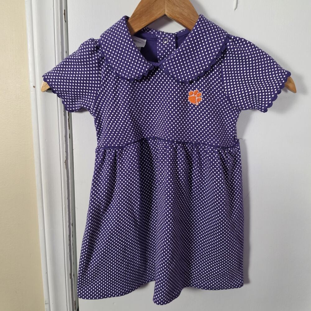 Clemson Two Feet Ahead Clemson Tigers Cotton Purple Polka Dot Dress 4T College